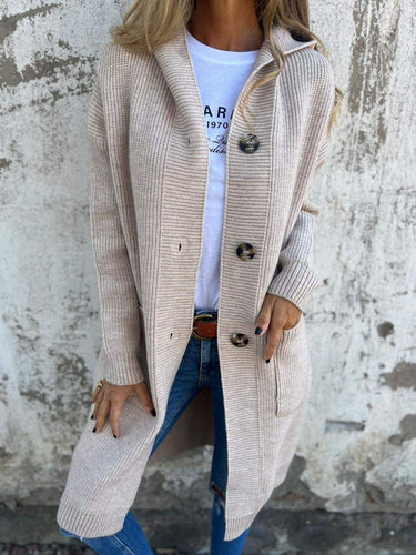 Drune | Cardigan - Langer Offener Front - Geripptes Strick - Knopfverschluss & Vordertaschen