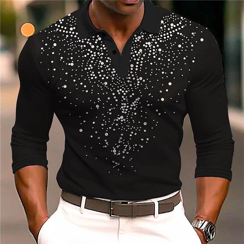 Drune | Luxus Pailletten Polo Shirt Stylisches Freizeit Slim Fit All Season Top