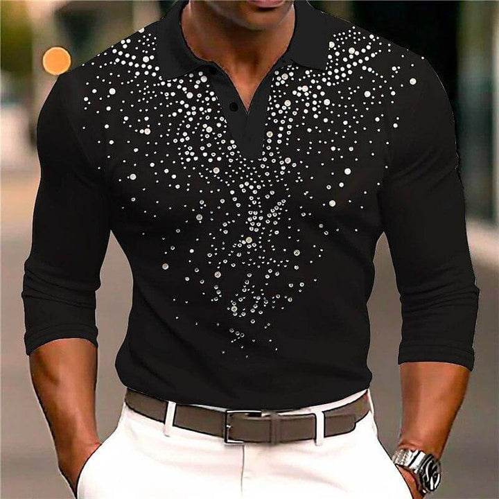 Drune | Luxus Pailletten Polo Shirt Stylisches Freizeit Slim Fit All Season Top
