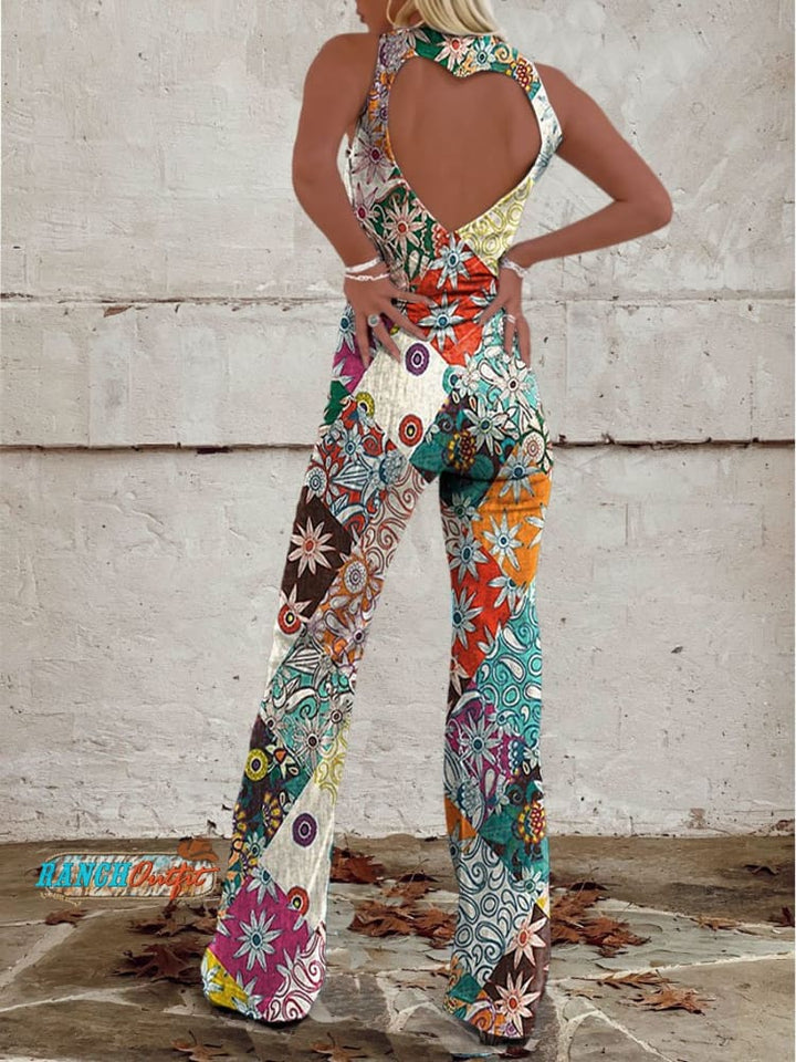 Drune | Floral Gespalten Denim Jumpsuit