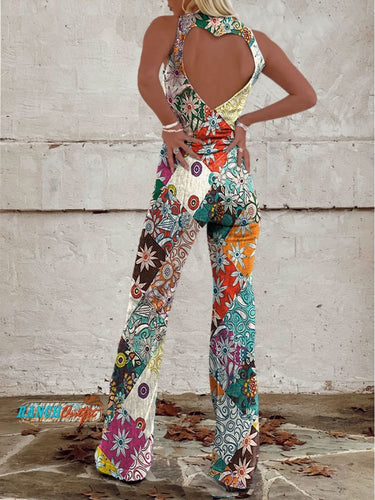 Drune | Floral Gespalten Denim Jumpsuit