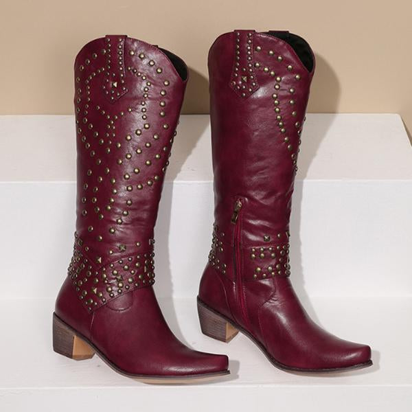 Drune - Hohe Stiefel Mit Metallnieten Und Kobigem Absatz
