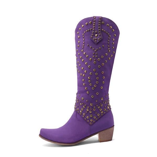 Drune - Hohe Stiefel Mit Metallnieten Und Kobigem Absatz