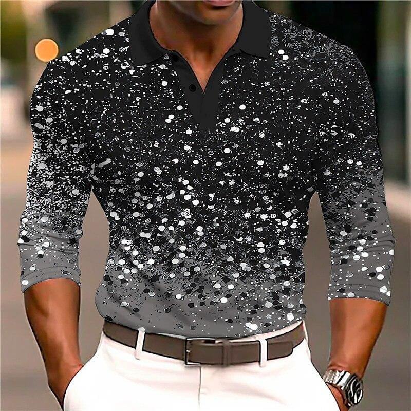 Drune | Luxus Pailletten Polo Shirt Stylisches Freizeit Slim Fit All Season Top