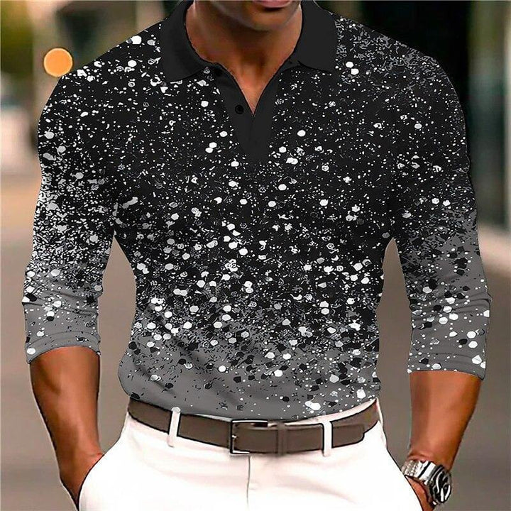 Drune | Luxus Pailletten Polo Shirt Stylisches Freizeit Slim Fit All Season Top