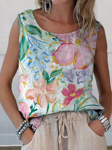 Drune | Schöner Floral Art Print Baumwolle und Leinen Tanktop