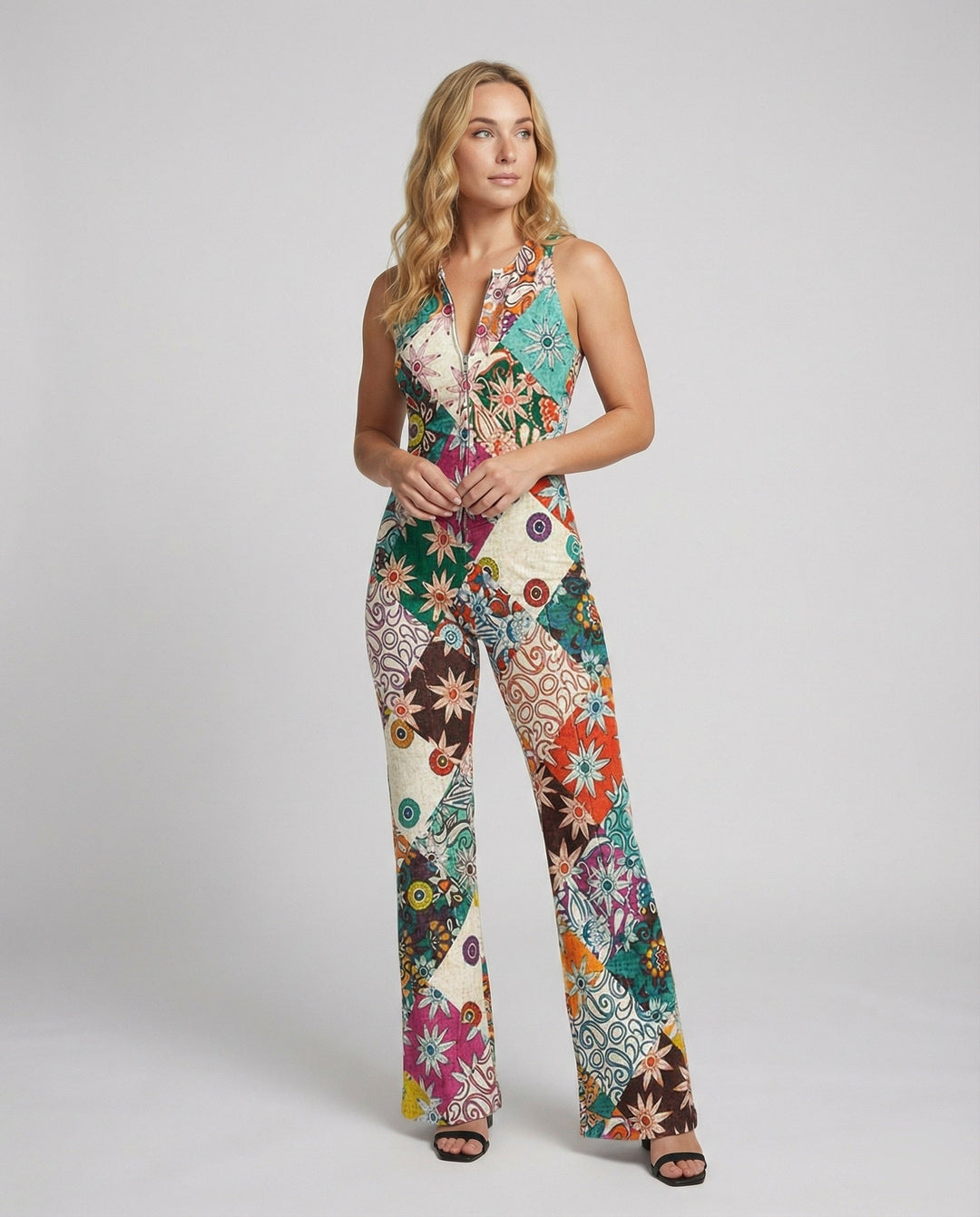 Drune | Floral Gespalten Denim Jumpsuit