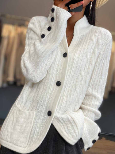 Drune | Cardigan - Geflochtener Knopf Stehkragen Strickcardigan