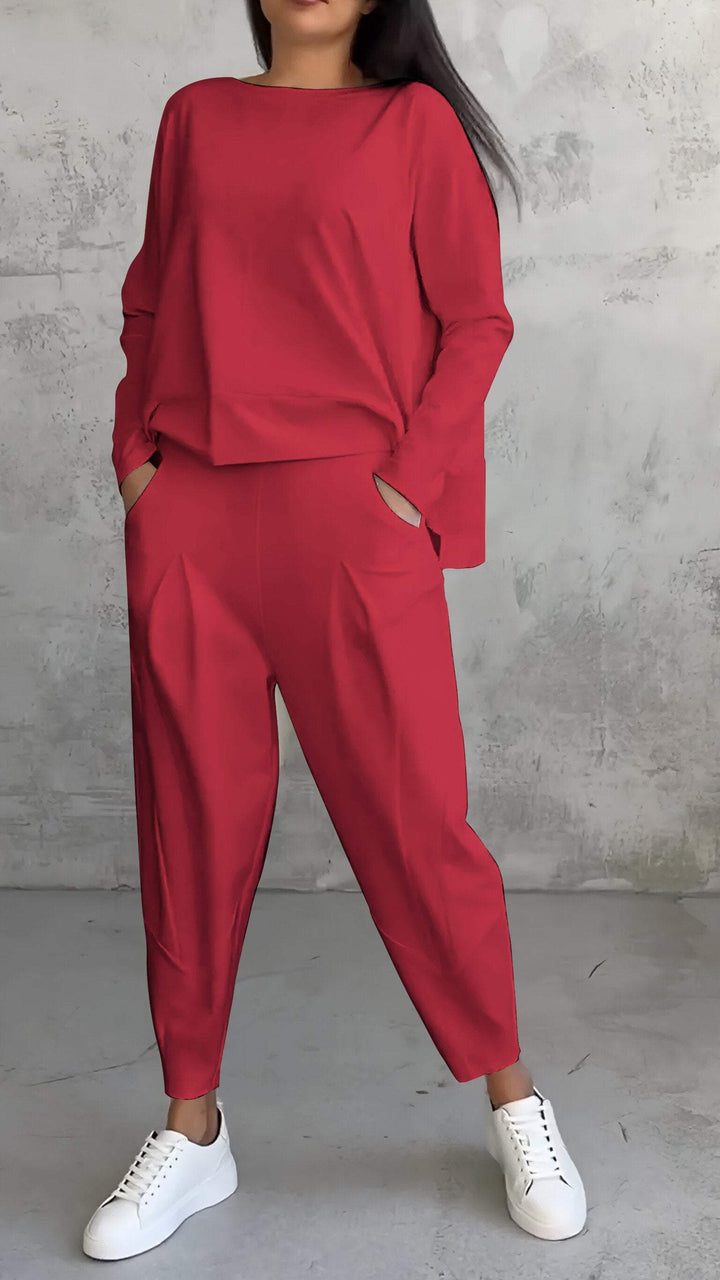Drune | Lounge Satz Übergröße Top Gerade Hose Weicher Strick Komfort Stil