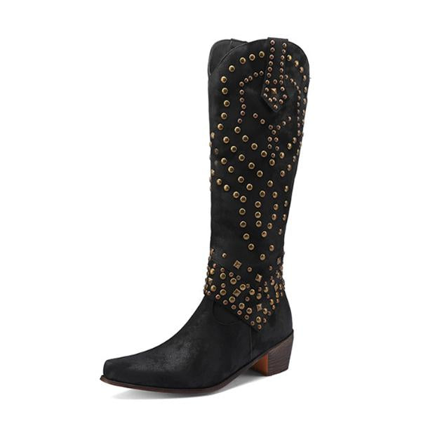 Lilybell - Hohe Stiefel mit Metallic-Nieten und abgeschnittenem Absatz