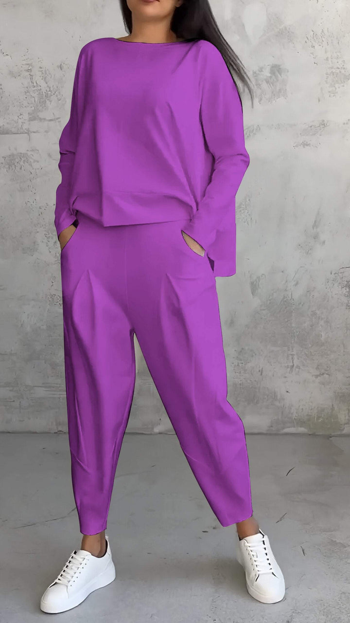 Drune | Lounge Satz Übergröße Top Gerade Hose Weicher Strick Komfort Stil