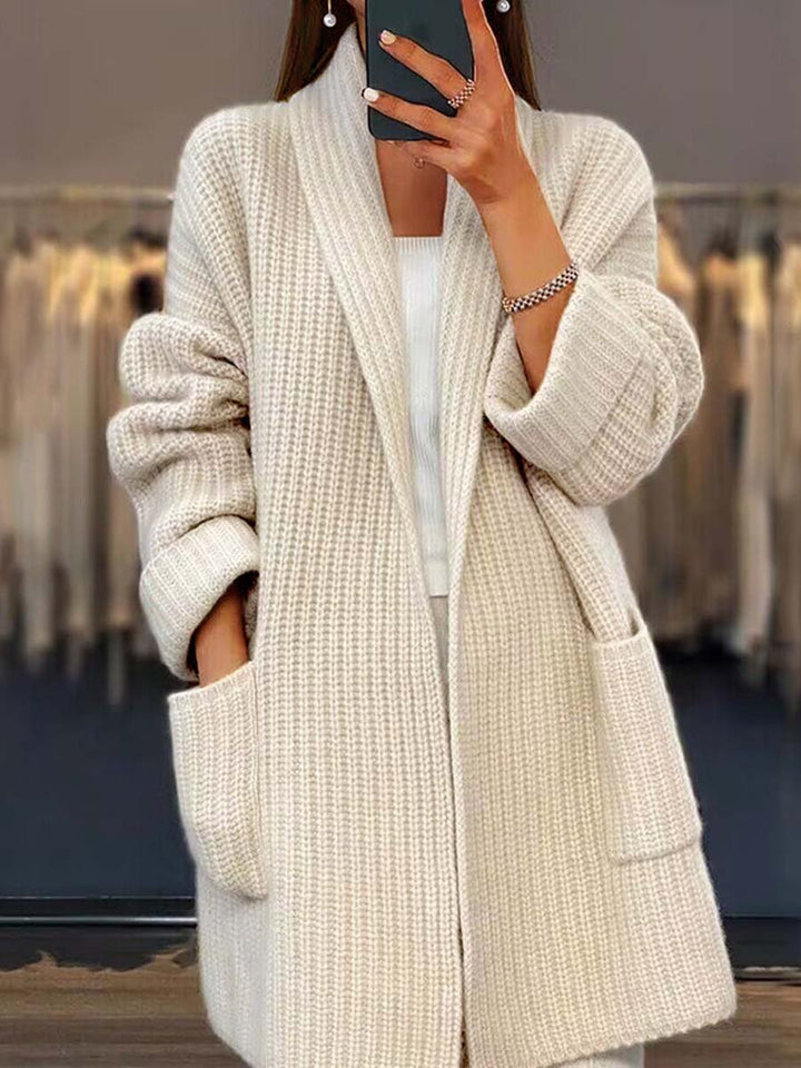 Drune | Strickjacke - Einfarbige V-Ausschnitt Taschen Strickjacke, Einfach und Vielseitig