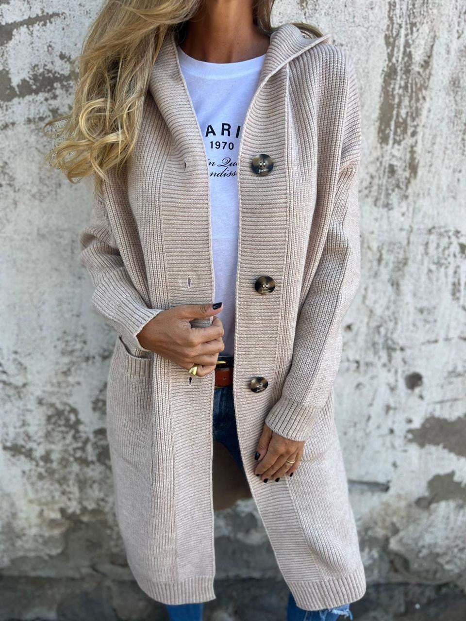 Drune | Cardigan - Langer Offener Front - Geripptes Strick - Knopfverschluss & Vordertaschen