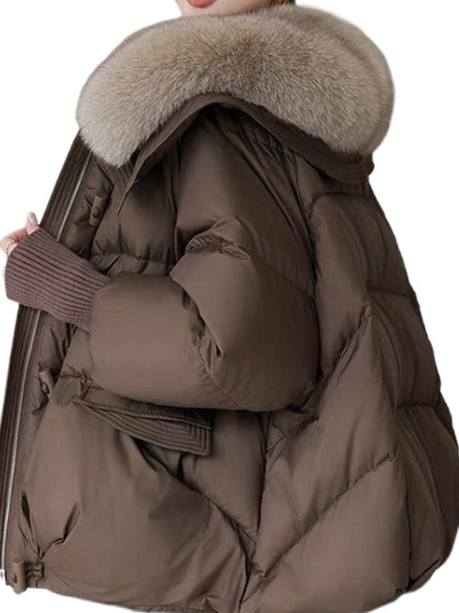 Drune | oversized Daunenjacke - luxuriöser Plüsch-Fellkragen und warme gepolsterte Jacke