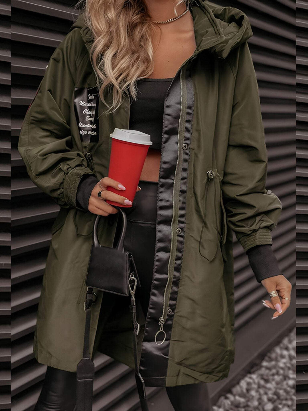 Drune | Damen Parka - langer Mantel mit Kapuze, verstellbarem Kordelzug und Reißverschluss