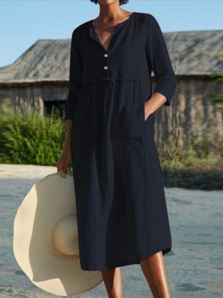 Drune | und Leinen Kleid mit Halbarm