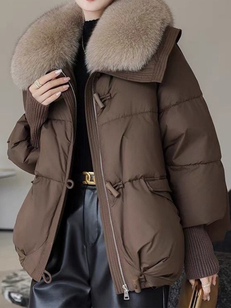 Drune | oversized Daunenjacke - luxuriöser Plüsch-Fellkragen und warme gepolsterte Jacke