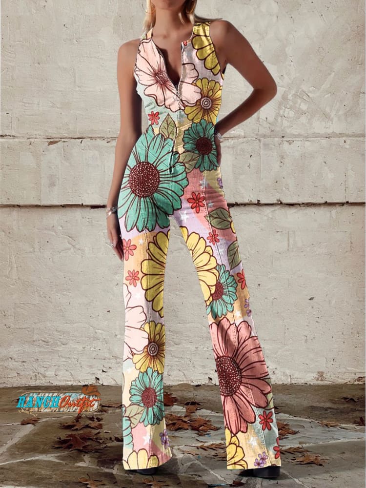 Drune | Floral Art Denim Jumpsuit
