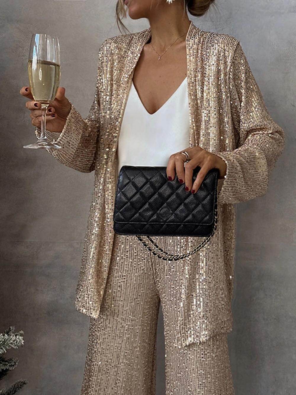Damen Glitzerndes Blazeranzug mit weitem Bein und schimmernden Pailletten Drune