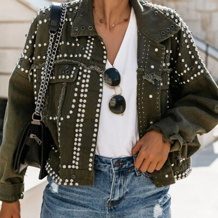 Drune | Elegante Retro-Lederjacke mit Perlen für Frauen - Perfekt für den Alltag