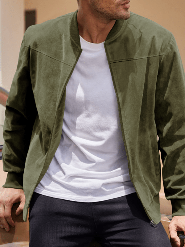 Drune | Wildleder Retro Reißverschluss Herrenjacke Bomberjacke