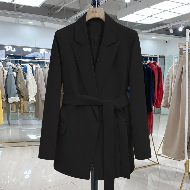 Drune | Damen Blazer mit Gürtel - Lang geschnitten & Strukturiert