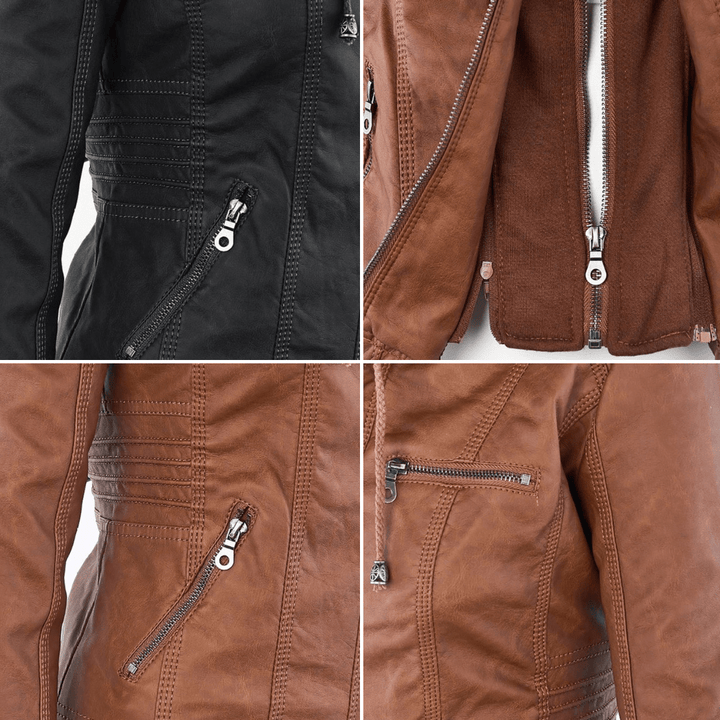 Drune | Damen Kapuzen Slim Fit Bikerjacke