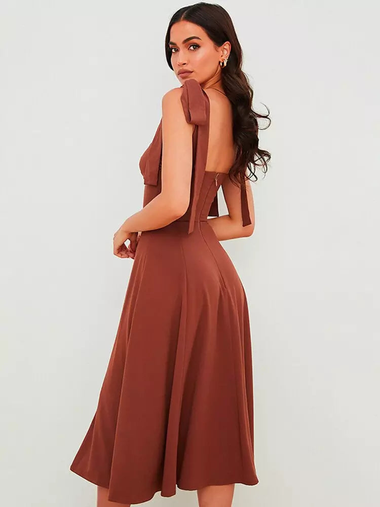 Drune | Rückenfreies Korsett Korean Midi-Kleid für Frauen