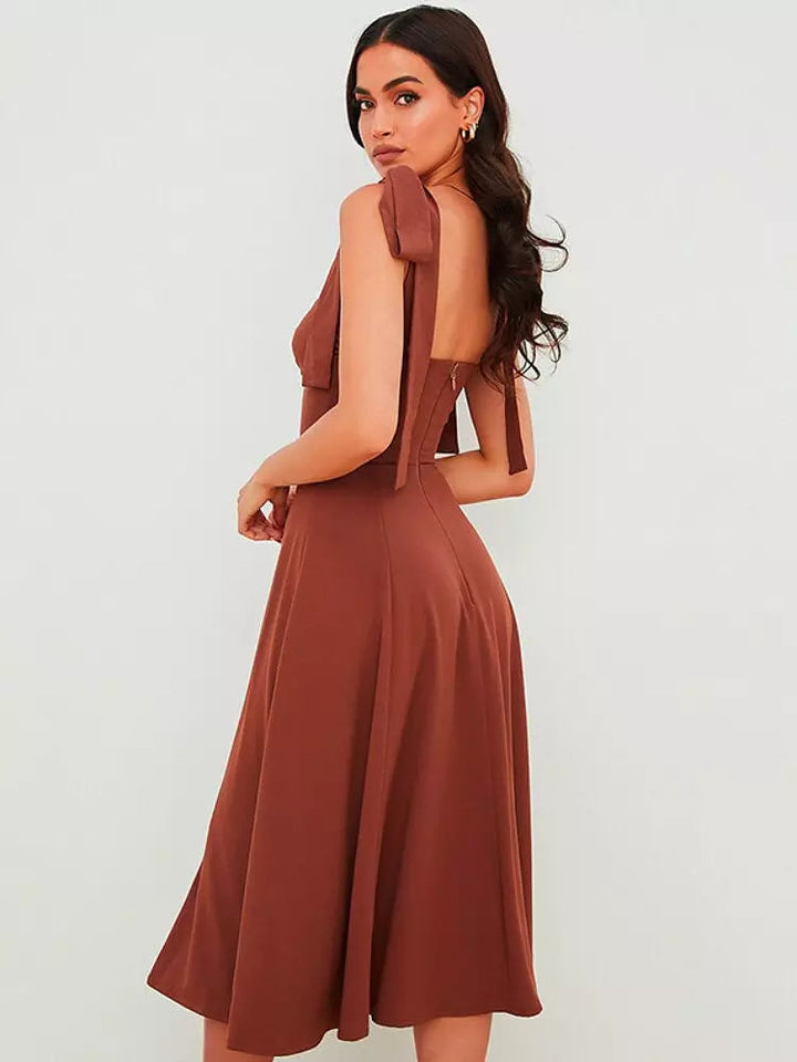 Drune | Rückenfreies Korsett Korean Midi-Kleid für Frauen