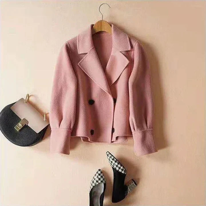 Drune | Damen Kurzjacke mit Reverskragen – Zweireihiger Woll-Look Blazer für Herbst & Alltag