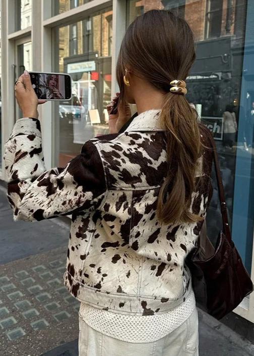 Drune | Jeansjacke mit Kuhdruck