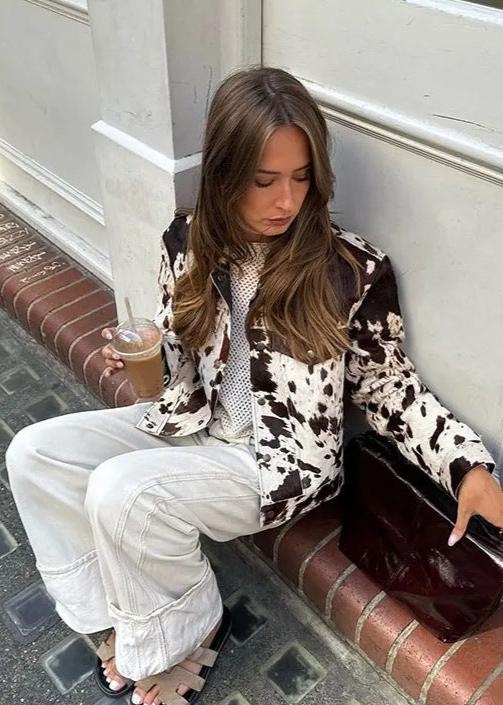 Drune | Jeansjacke mit Kuhdruck