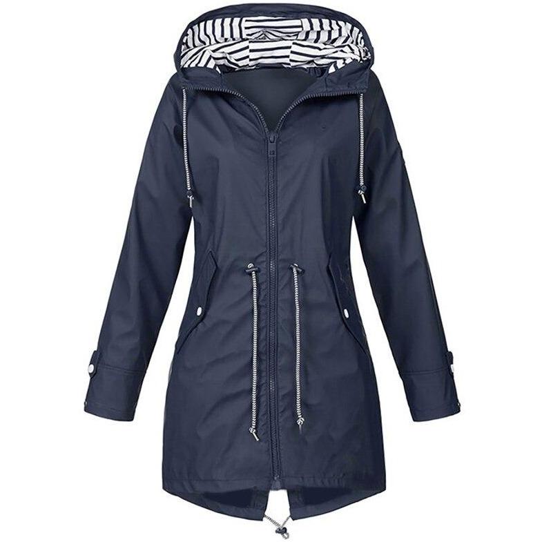 Drune | Damen-Regenjacke mit gestreifter Kapuze