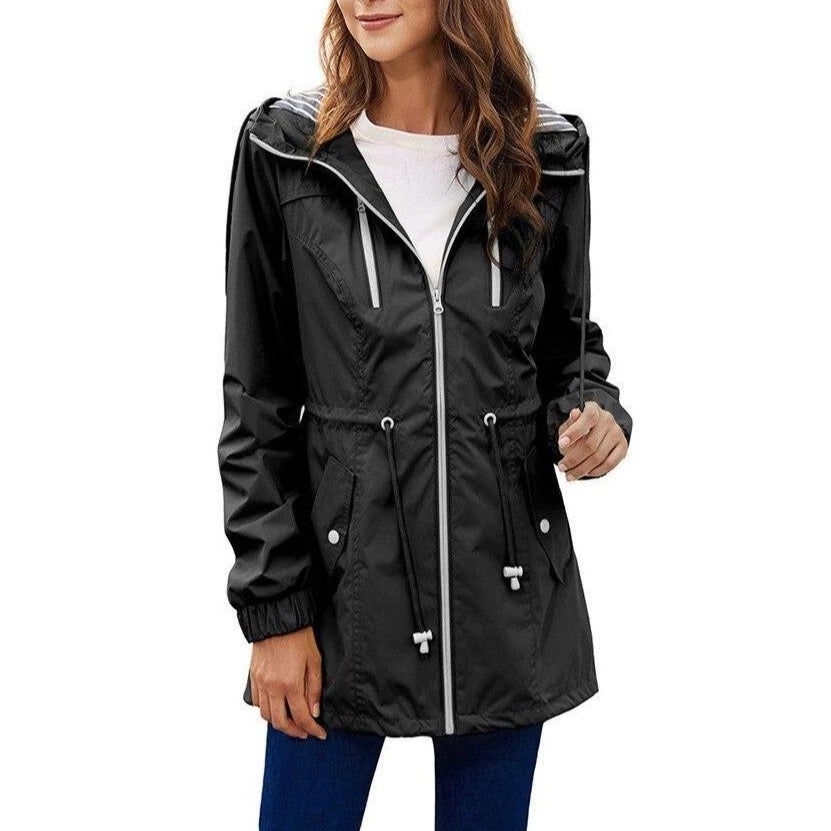 Drune | Gestreifte Damen-Kapuzen-Regenjacke