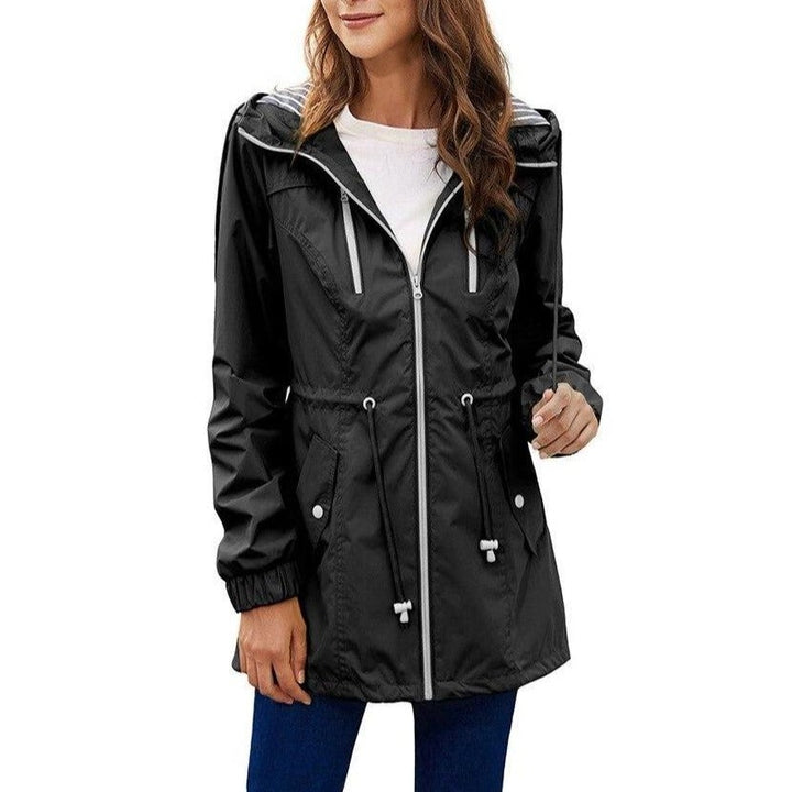 Drune | Gestreifte Damen-Kapuzen-Regenjacke