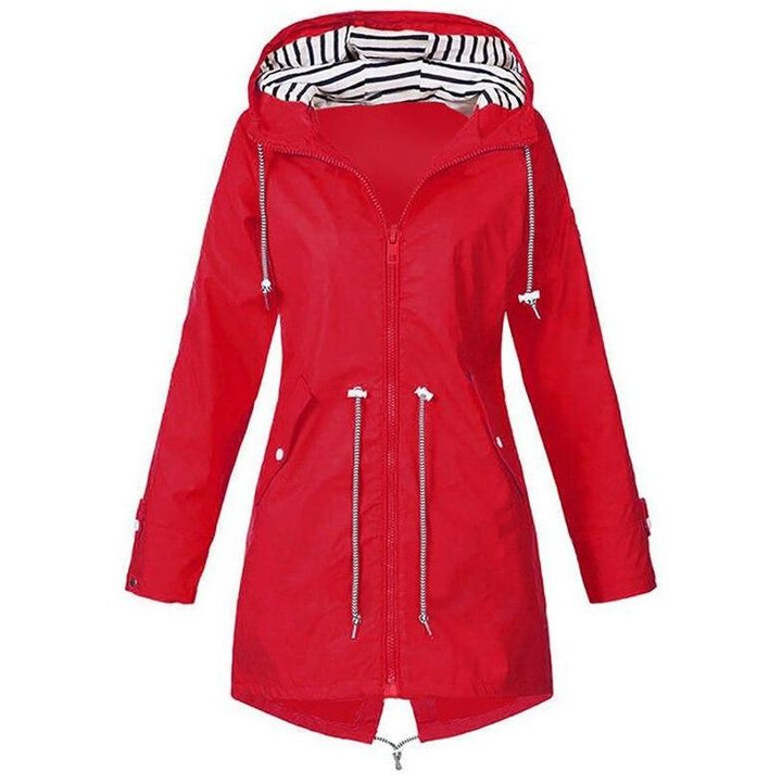 Drune | Damen-Regenjacke mit gestreifter Kapuze