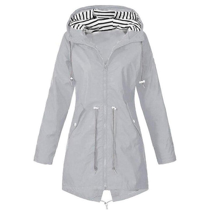 Drune | Damen-Regenjacke mit gestreifter Kapuze