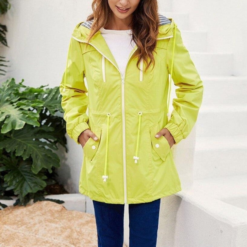 Drune | Gestreifte Damen-Kapuzen-Regenjacke