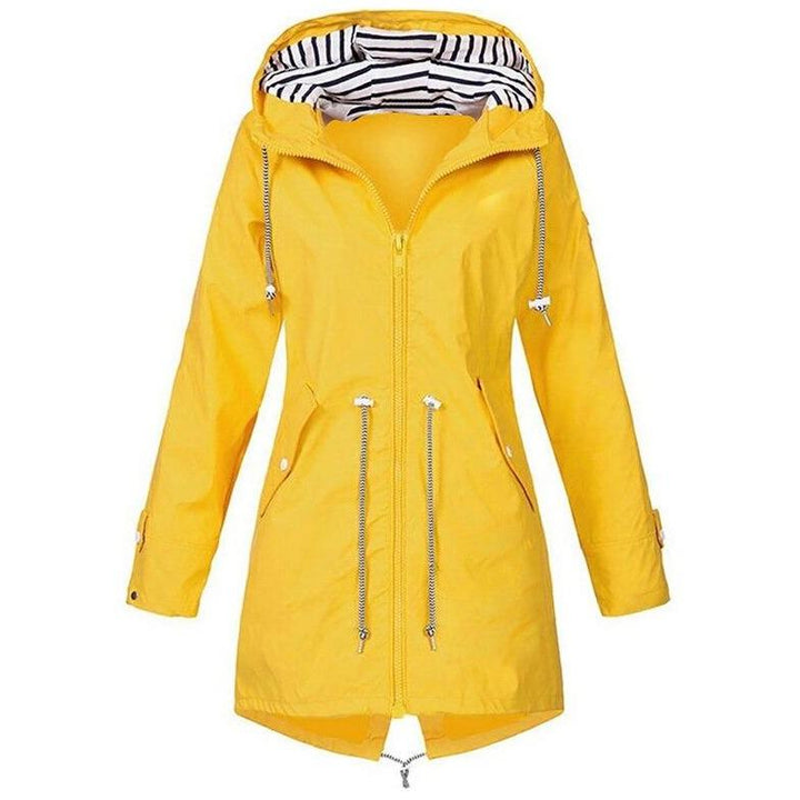 Drune | Damen-Regenjacke mit gestreifter Kapuze