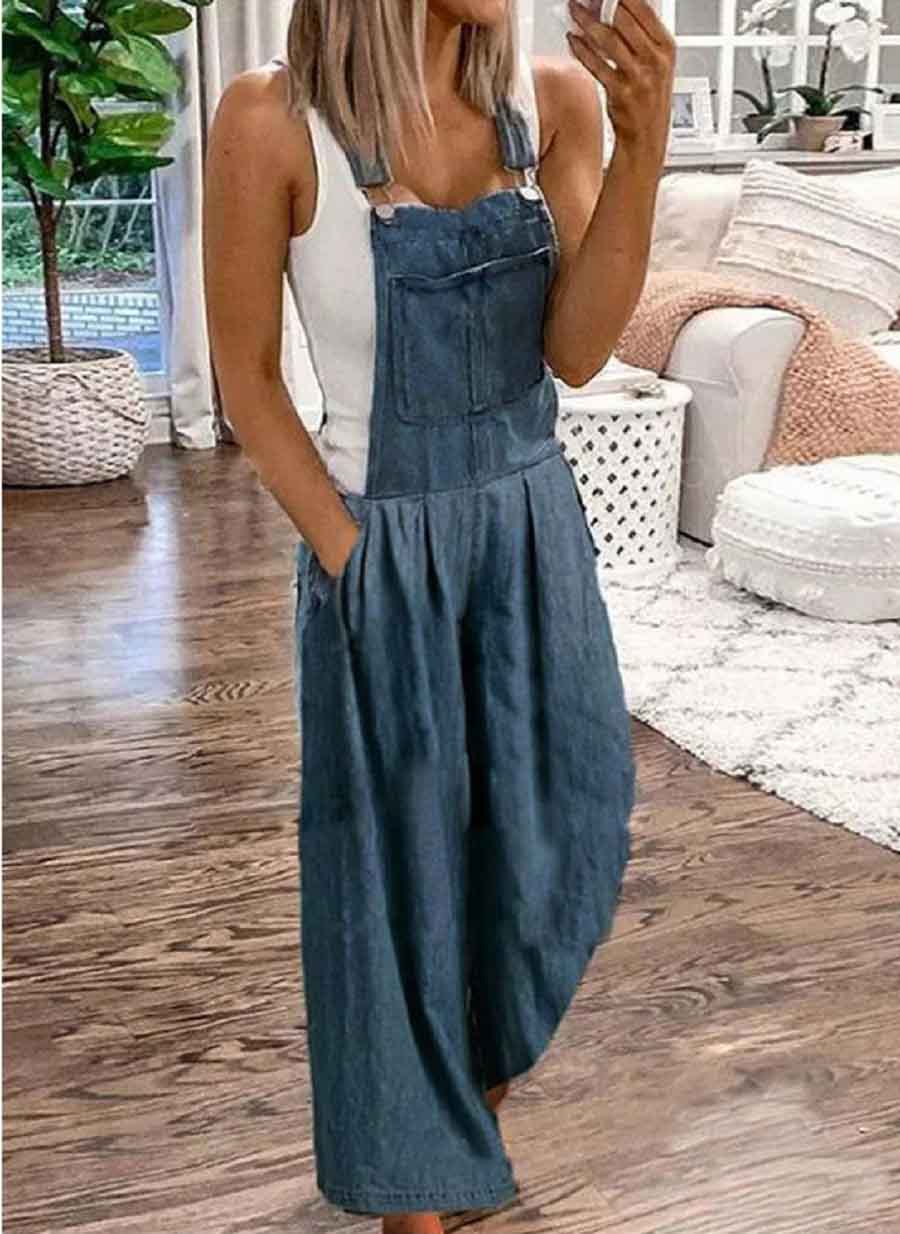 Drune | Lässige Mode Weites Denim Jumpsuit