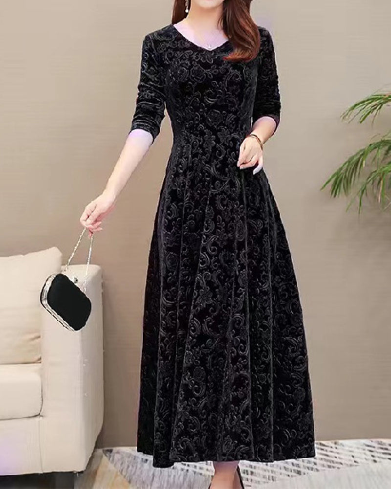 Drune | Klassisches Damenkleid mit Mittellangen Ärmeln und Allover-Design