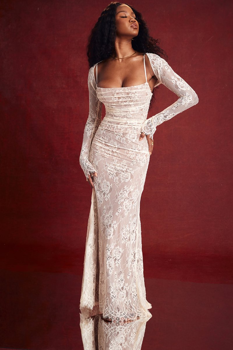 Drune - Damen Elegantes Spitzen-Korsett-Bodycon-Kleid mit Schnür-Taille
