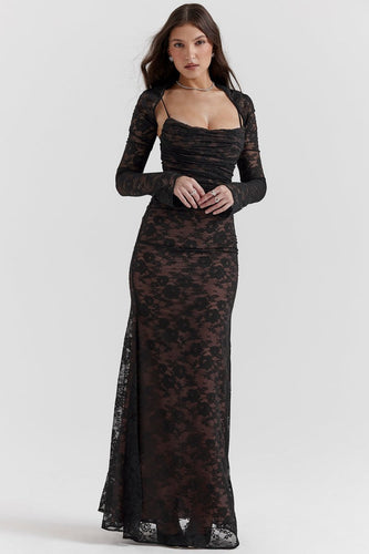 Drune - Damen Elegantes Spitzen-Korsett-Bodycon-Kleid mit Schnür-Taille