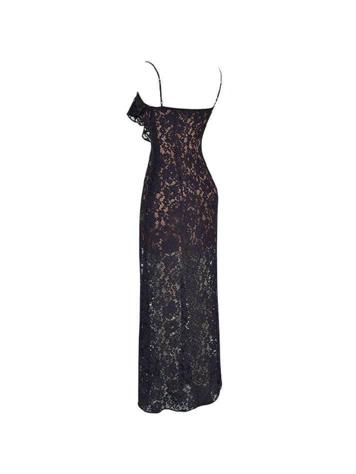 Drune | Spitzen Vausschnitt Hoher Schlitz Maxi Kleid