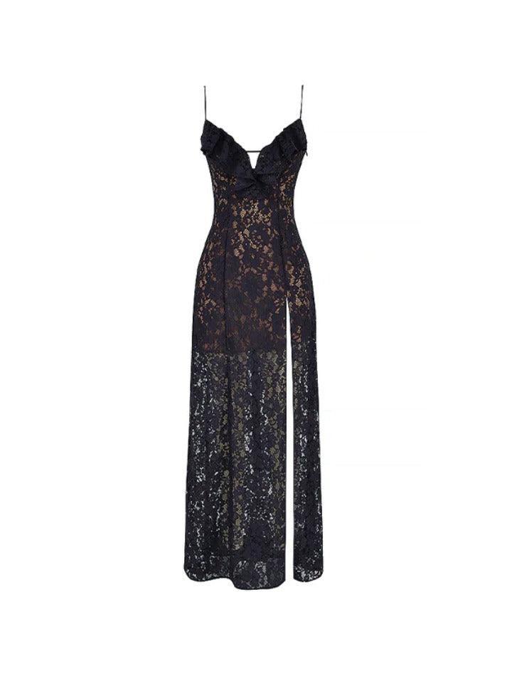 Drune | Spitzen Vausschnitt Hoher Schlitz Maxi Kleid