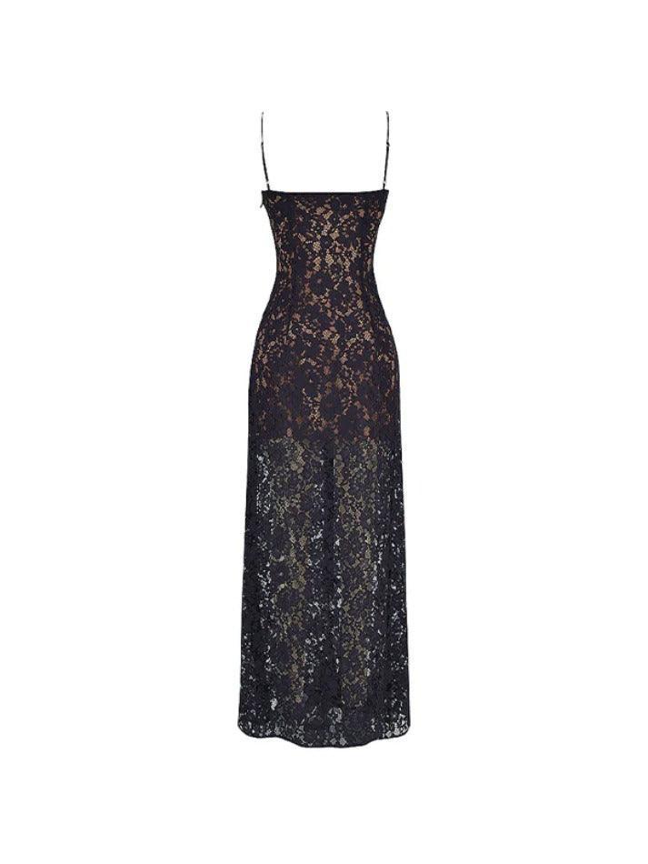 Drune | Spitzen Vausschnitt Hoher Schlitz Maxi Kleid