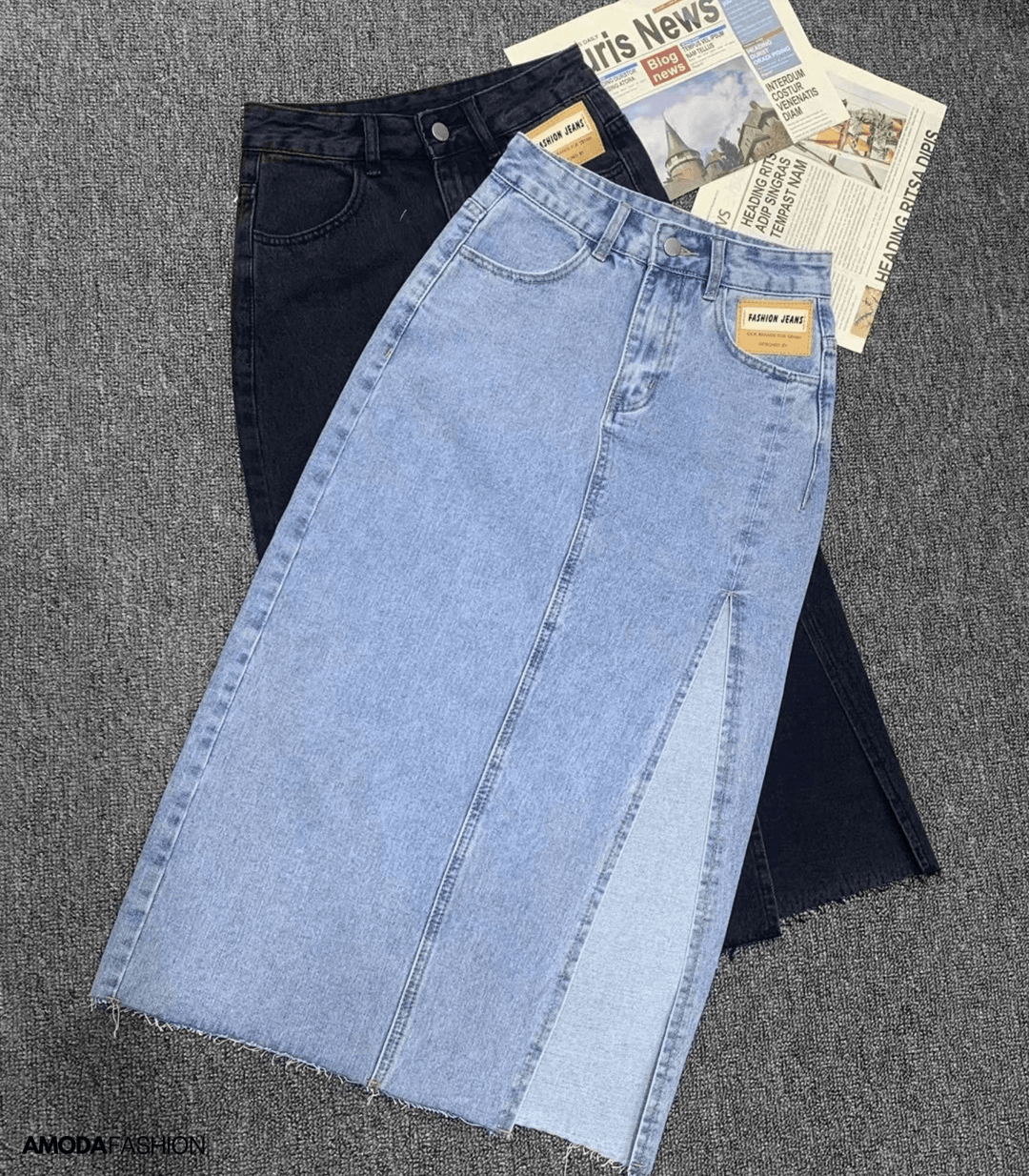 Drune | Langer Bleistift-Denimrock mit Seitenschlitz