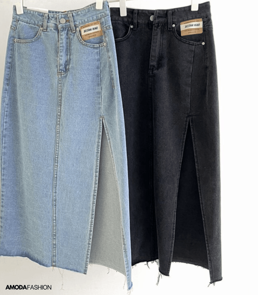 Drune | Langer Bleistift-Denimrock mit Seitenschlitz