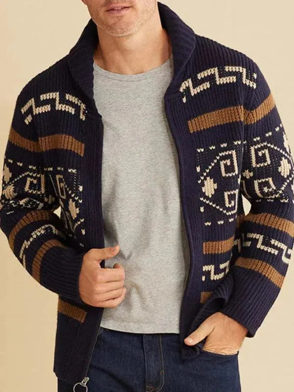 Drune | Jacquard Herren Strickjacke Pullover