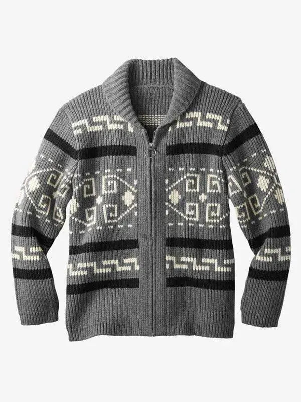 Drune | Jacquard Herren Strickjacke Pullover